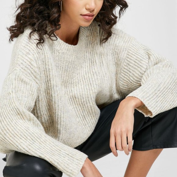 Topshop Oatmeal Knitted Crewneck Sweater - Picture 2 of 7